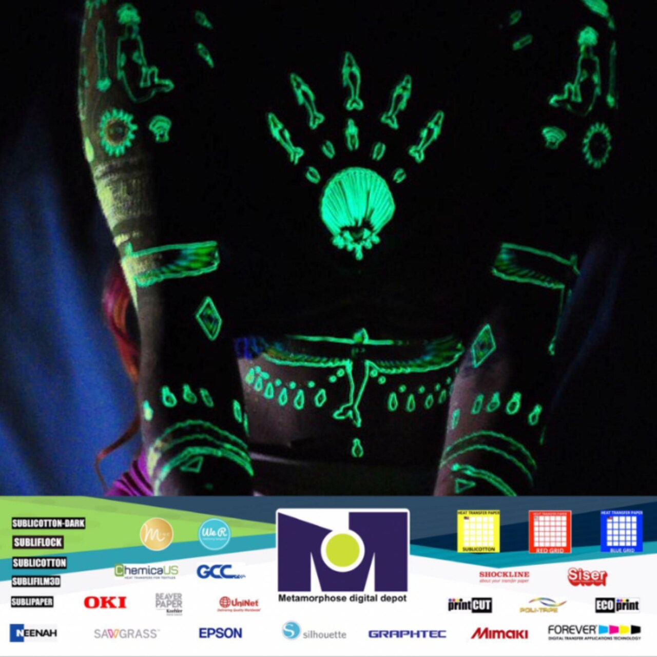 INKJET Temporary Tattoo Tatoo GLOW in the Dark GREEN Decal Paper 8.5”x11” 10 Sh